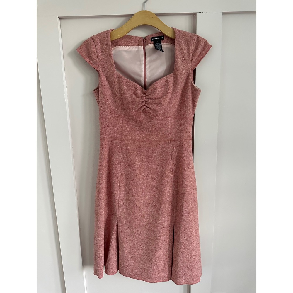 Club Monaco Pink Wool Blend Cap Sleeve Ruched Sweetheart Sheath Dress Size 4